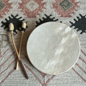 SOLD- NATIVE AMERICAN made, traditional Hand Drum w/ 2 Mallets/ sticks.